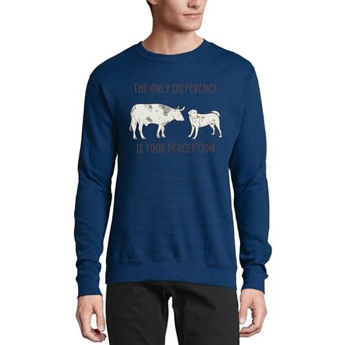 Generic Het enige verschil is je perceptie koe en hond grafische go vegan katoenen trui sweatshirt trui marineblauw, Donkerblauw, M