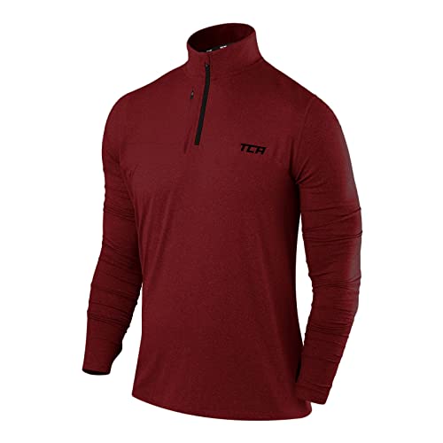 TCA Mannen Fusion Pro Sneldrogende Lange Mouw Half-Zip Hardloop Top Rood/Zwart, M