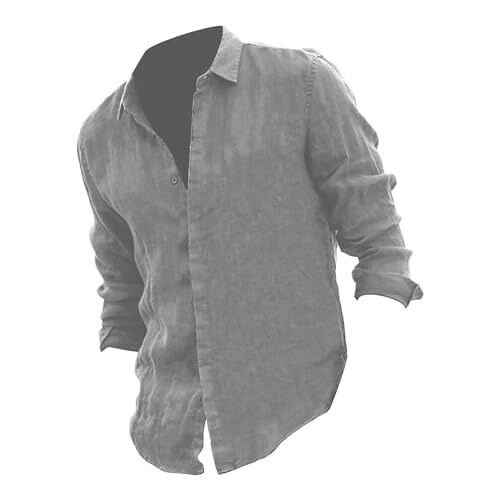 OBiQuzz Casual shirt met lange mouwen voor heren, trouwschoenen voor heren, grijs, L