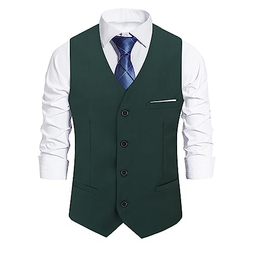 Allthemen Herenvest, slimfit, V-hals, mouwloos vest voor zakelijk en bruiloft, #606 Groen, M