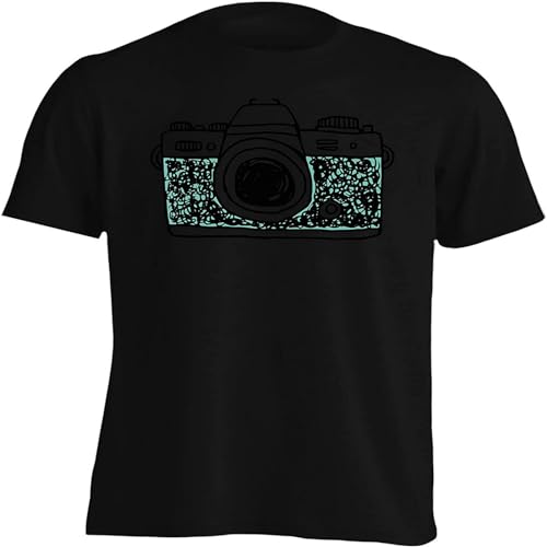 MAMAGUO Hand getrokken vintage camera heren T-shirt, Zwart, M