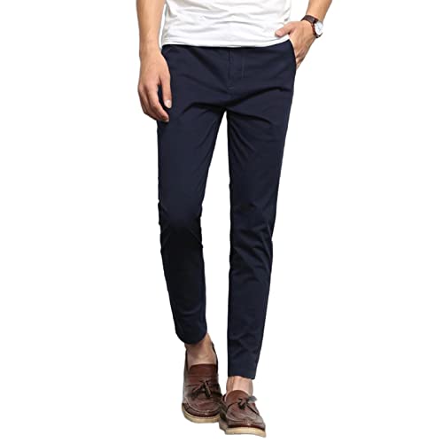 SUKORI Herenbroek Mannen Slanke Jurk Broek Smart Casual Lange Pak Broek Mannen Casual Effen Kleur Elastische Zakken Dunne Lange Rechte Broek Pakbroek (Color : Dark Blue, Size : 38)