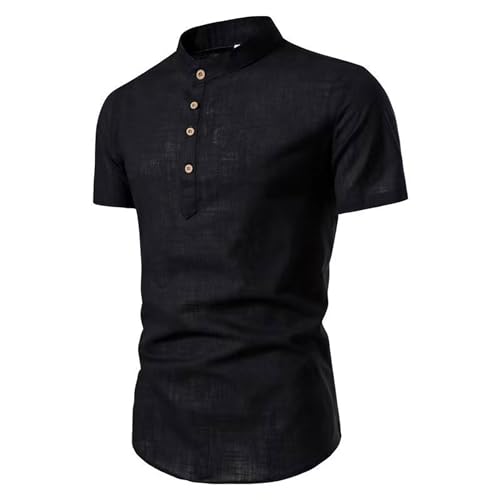 Letuwj Shirt met korte mouwen voor heren, effen kleur, zakelijke kraag, slank, Zwart, 4XL