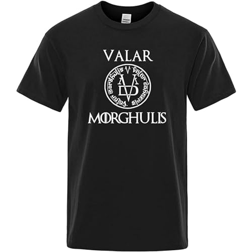 JUEBANG Summer Men's T-Shirt A Song of Ice and Fire T Shirt Valar Morghulis Printed Shirts Men Casual Tee Tops Streetwear Black XL