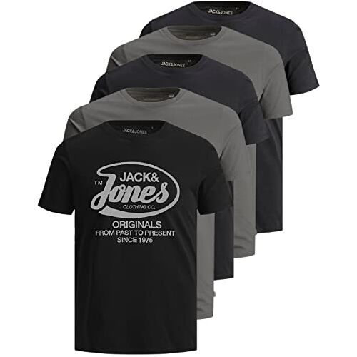 JACK & JONES Heren 5-pack T-shirts van katoen in vele kleuren en stijlen, 3XL