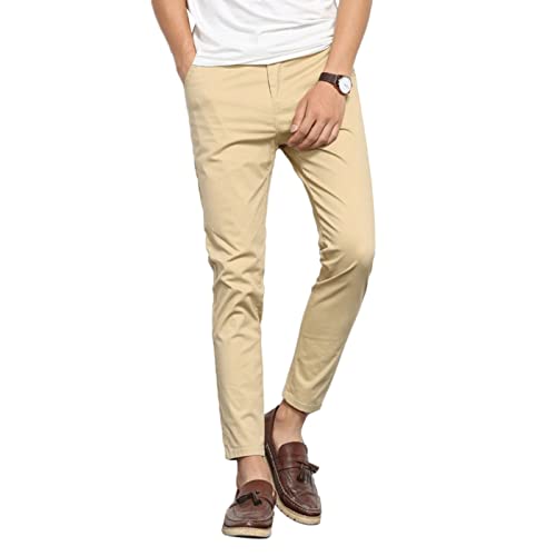 SUKORI Herenbroek Mannen Slanke Jurk Broek Smart Casual Lange Pak Broek Mannen Casual Effen Kleur Elastische Zakken Dunne Lange Rechte Broek Pakbroek (Color : Khaki, Size : 38)