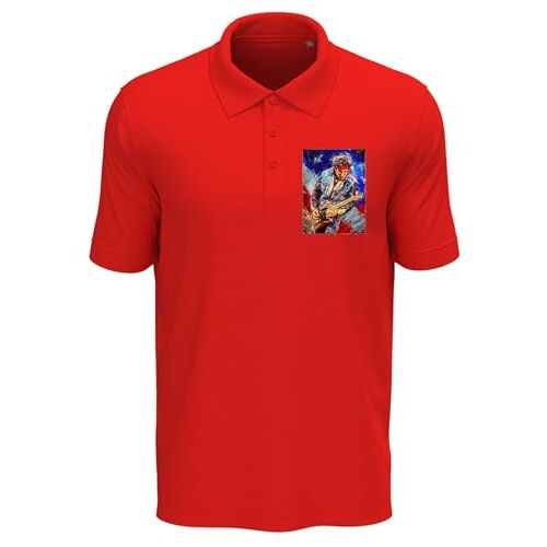 Atspauda Verenigde Staten Vlag Gitaar Solo Art Heren Katoen Polo Shirt Rood, Rood, XL