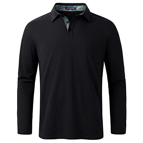 Enlision Poloshirt voor heren, korte mouwen, polohemd met borstzak, casual, golf, poloshirts, lange mouwen, regular fit, sport, poloshirt, T-shirt, mannen, S-2XL, Z-zwart-ls, L