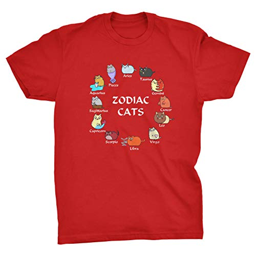 Generic Zodiac Cats Funny Feline Astrologie T-Shirt, Rood, 3XL