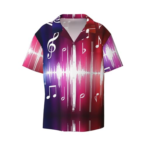 DRTGEDS Muziek notities. Mannen Cubaanse kraag shirts button down tropische vakantie strand shirts, Zwart, M
