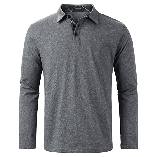 Enlision Poloshirt voor heren korte mouwen golfpoloshirts met zak zomer casual polo T-shirts S-2XL, Z-grijs/lange mouw, M