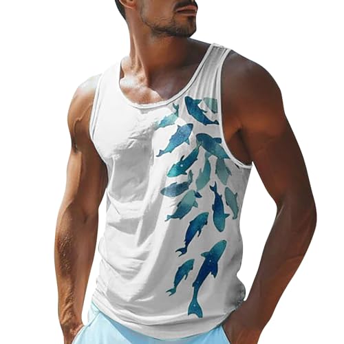 Generic Nieuwe Vest Tank Tops Voor Mannen Casual Vest Tops Zomer Nieuwe Mannen Tank Top 3D Brief Gedrukt Ronde Hals Mannen Tank Top Lange Mannen Shirts, Wit, 4XL