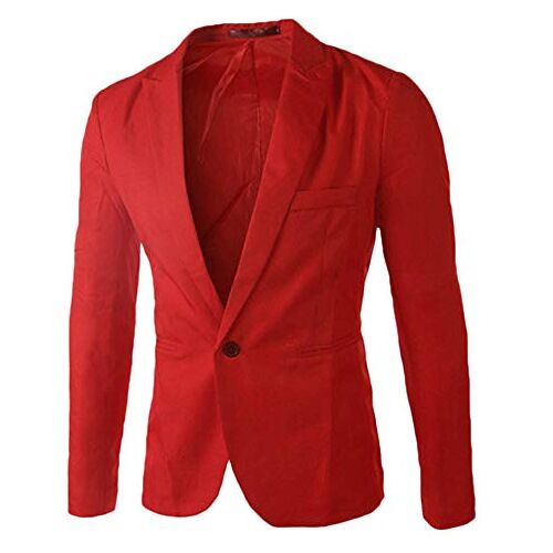 AnyuA Mens lange mouwen enkele rij rij pakken jas één knop blazer, Rood, M