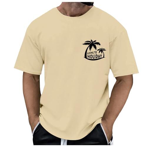 Generic Oversized T-shirts heren zomer ronde hals zomer korte mouwen basic heren T-shirt casual ronde hals T-shirts Hawaii print effen bovenstuk licht katoen mannen T-shirt tops 2024, Y1 Beige, L