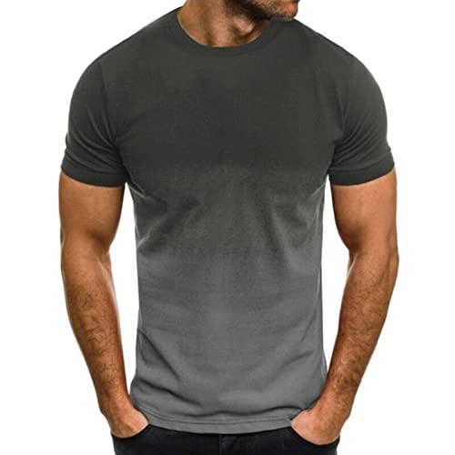 Generic T-shirts voor heren zomer korte mouwen basic heren T-shirt casual ronde hals T-shirt shirts 3D-print gradiënt bovenkleding licht katoen heren T-shirt regular fit tops, zwart, XL