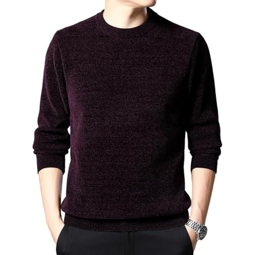 SWEPER Heren Trui Fleece Heren Truien Soild Color O-Hals Effen Truien Heren Winter Herfst Basic Truien Voor Heren,Rood,Xxl