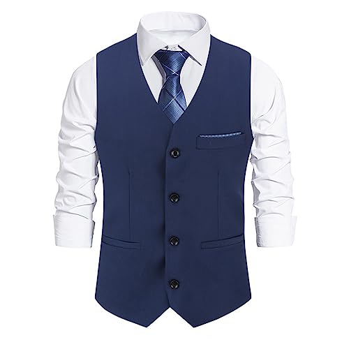 Allthemen Herenvest, slimfit, V-hals, mouwloos vest voor zakelijk en bruiloft, #922 Blauw, L