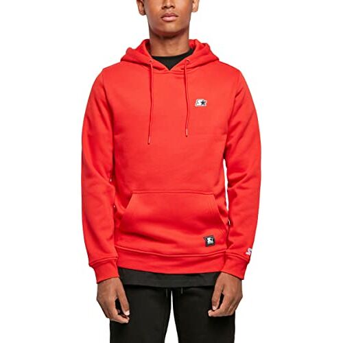 STARTER BLACK LABEL Essentials hoodie voor heren met geborduurd logo, patch op de zoom, sweatshirt met capuchon en heupzak, maat S tot XXL, Cityred, S