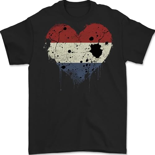 3TEES Liefde Nederland Vlag Holland Nederlandse Dag Voetbal Heren T-Shirt 100% Katoen, Zwart, 5XL