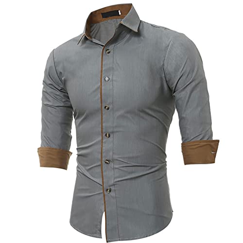 IJNHYTG overhemd Herenhemden Herenkleding Shirts Overhemden for Men Button Up Shirt Office Business Casual Shirts (Color : Grey, Size : XL)