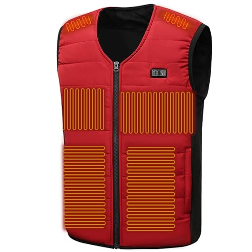 YogAes Verwarmd vest voor dames en heren, USB slim elektrisch verwarmingsvest met V-hals, oplaadbaar, winterverwarmingsverwarmingsvest (Kleur : Red, Size : XXX-Large)