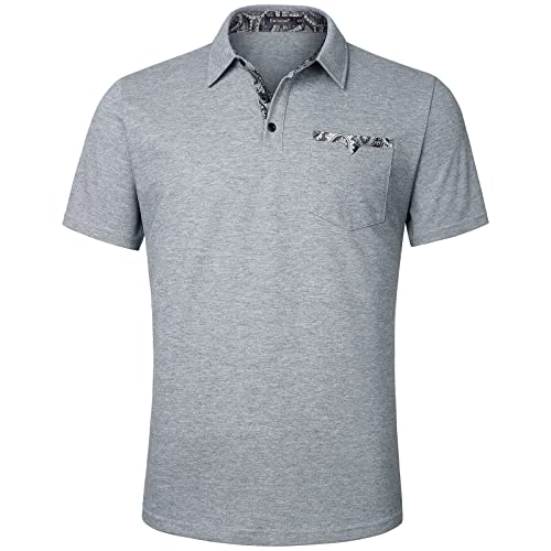 Enlision Poloshirt voor heren, korte mouwen, polohemd met borstzak, casual, golf, poloshirts, lange mouwen, regular fit, sport, poloshirt, T-shirt, mannen, S-2XL, grijs-2, XXL