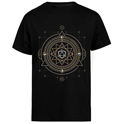 Jinbetee Veelvlakkige D20 Dobbelstenen Heilig Symbool Van De Occultist Zwart Heren T-Shirt Met Korte Mouwen