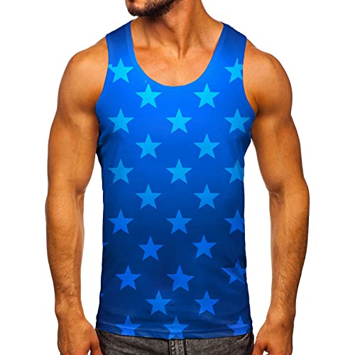 Generic Zomer Mouwloze Tank Tops Voor Mannen 2024 Nieuwe Mannen Mode Lente Zomer Casual Mouwloze O Hals Gedrukt Tank Tops Blouse Shirts Tops Mannen Losse Fit, Blauw, XL