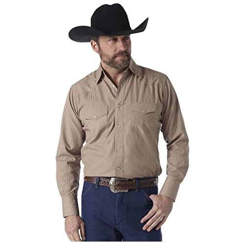 Wrangler Heren Sport Western Dobby Stripe Snap Shirt, donkerbruin, L