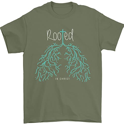 3Tees Gewortelde Christus Christelijke Katholieke Religie Heren T-Shirt Katoen Gildan, Militair Groen, XL