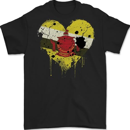 3TEES Liefde Brunei vlag Bruneian dag voetbal heren T-shirt 100% katoen, Zwart, 3XL