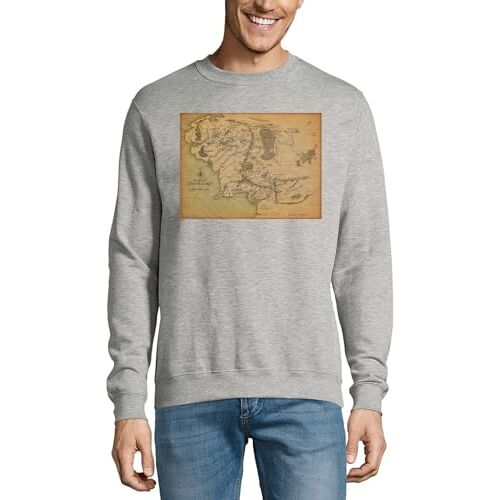 Generic Retro vintage kaart kunst kaarten atlas fantasie aarde Katoen Trui Sweatshirt Trui Jumper Grijs, Grijs, XS