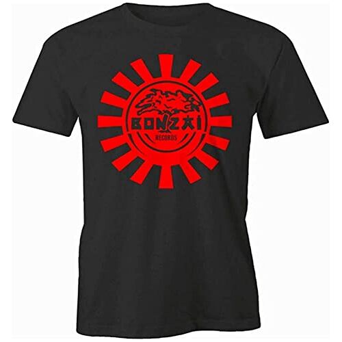 niubioe Heren Bonzai Record België Techno Trance Hard Trance Raveic Hardcore Oldchool Tiener T-Shirt S, Zwart, 3XL