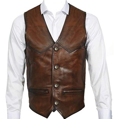 Derisitesi 100% Lam Lederen Vest, Bruin Lederen Vest, Zachte Schapenvacht Vest, Bruin, XL