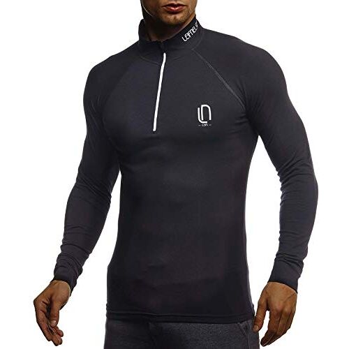 Leif Nelson Sport T-shirt voor heren, fitnesstraining, ronde hals, LN-8282, Wit en zwart, L