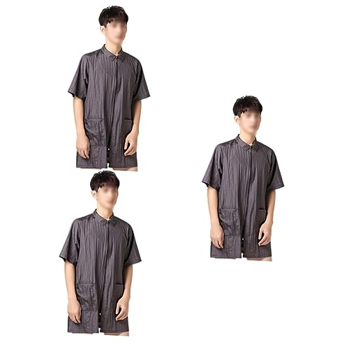 Beavorty Tanktop Heren 3Pcs Jurk Jassen Voor Mannen Universele Shirts Stylist Jas Herenkapper Schort Haarverf Kleding Haar Vrouw Haarverf Kleding Werkdoek Sjaal Grijze