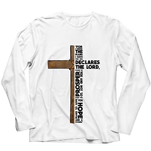 lepni.me T-shirt met lange mouwen voor heren Christelijke Schrift Bijbelvers Grafisch Kruis Religieus Cadeau (L Wit Veelkleurig)