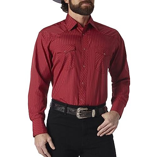 Wrangler Heren Sport Western Dobby Stripe Snap Shirt, Wijn, XXL