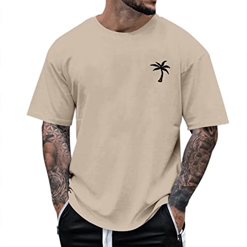 Generic Oversized T-shirts heren zomer korte mouwen basic heren T-shirt casual ronde hals T-shirt shirts 3D print gradiënt bovenstuk licht katoen mannen T-shirt regular fit tops 2024, Y2 Kaki, L