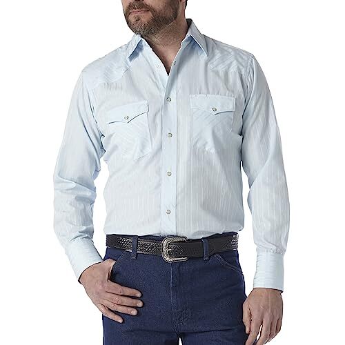 Wrangler Heren Sport Western Dobby Stripe Snap Shirt, Blauw, S