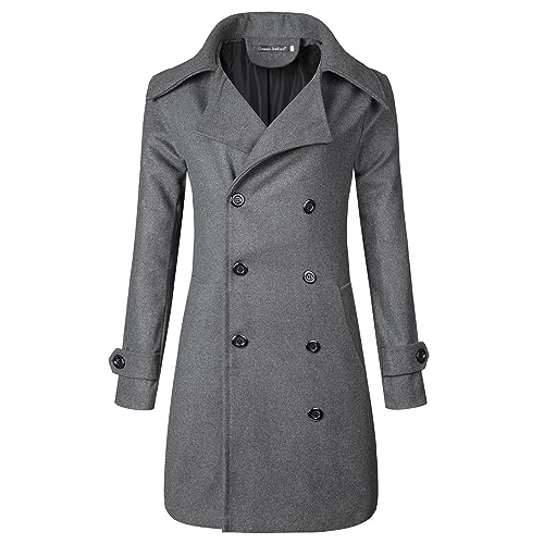 FFFF & OLFEH Lange trenchcoat heren, trenchcoat slim fit overjas met inkeping kraag, overjas wollen jas   Trenchcoat heren   Overjas voor heren   Jassen   Heren overjassen   Lange jassen voor mannen,