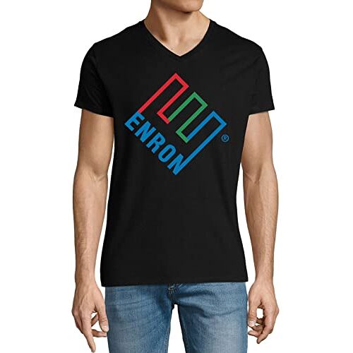 Generic Enron Company Logo Grootste Financiële Ponzi Scheme Heren Katoenen V-hals T-shirt Zwart, Zwart, XL