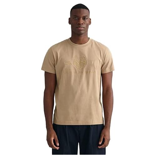 GANT Heren REG Tonal Shield SS T-shirt, Concrete beige, standaard, Concrete beige, XXS