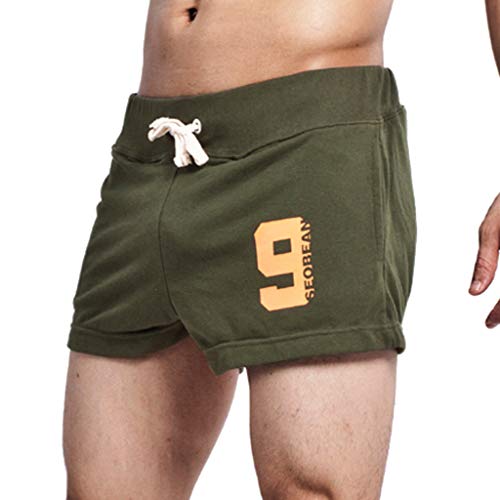 Generic Onderbroek shorts heren zomer vrije tijd katoen mode trekkoord slim fit home sport shorts broek tennisbroek heren, legergroen, XL