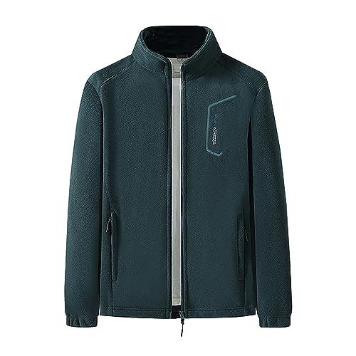 Generic Mode Fleece Jas Voor Mannen 2024 Jassen Jas Mannen Herfst En Winter Effen Kleur Stand Kraag Fleece Versterkte Winddicht Warm Fleece Jas Met Dubbele Side Rits Pocket Fleece Mannen Jas, Groen, 5XL