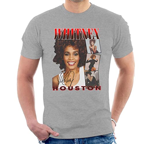 All+Every Whitney Houston Foto's Montage T-shirt voor heren, Hei Grijs, XL