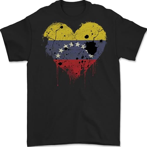 3TEES Liefde Venezuela Vlag Venezolanen Dag Voetbal Heren T-Shirt 100% Katoen, Zwart, 5XL