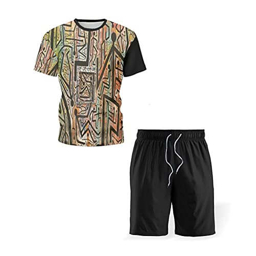 YangRy Zomer Nieuwe Sport Heren Shorts Vrije tijd Herenpak, T-shirt Heren Wandelsweatshirt (Kleur: Zwart, Maat: M-code)