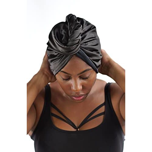 AFRO AFRO LTD TWISTIE HEAD WRAP // OVERGELIJKE SATIN/JERSEY DUBBEL GELEGEN (ZWART)