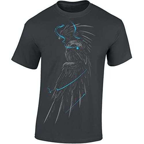 Baddery Viking shirt heren: Valknut Skull/raaf T-shirt Viking geschenken voor mannen Viking kleding, Blauwe raaf, M